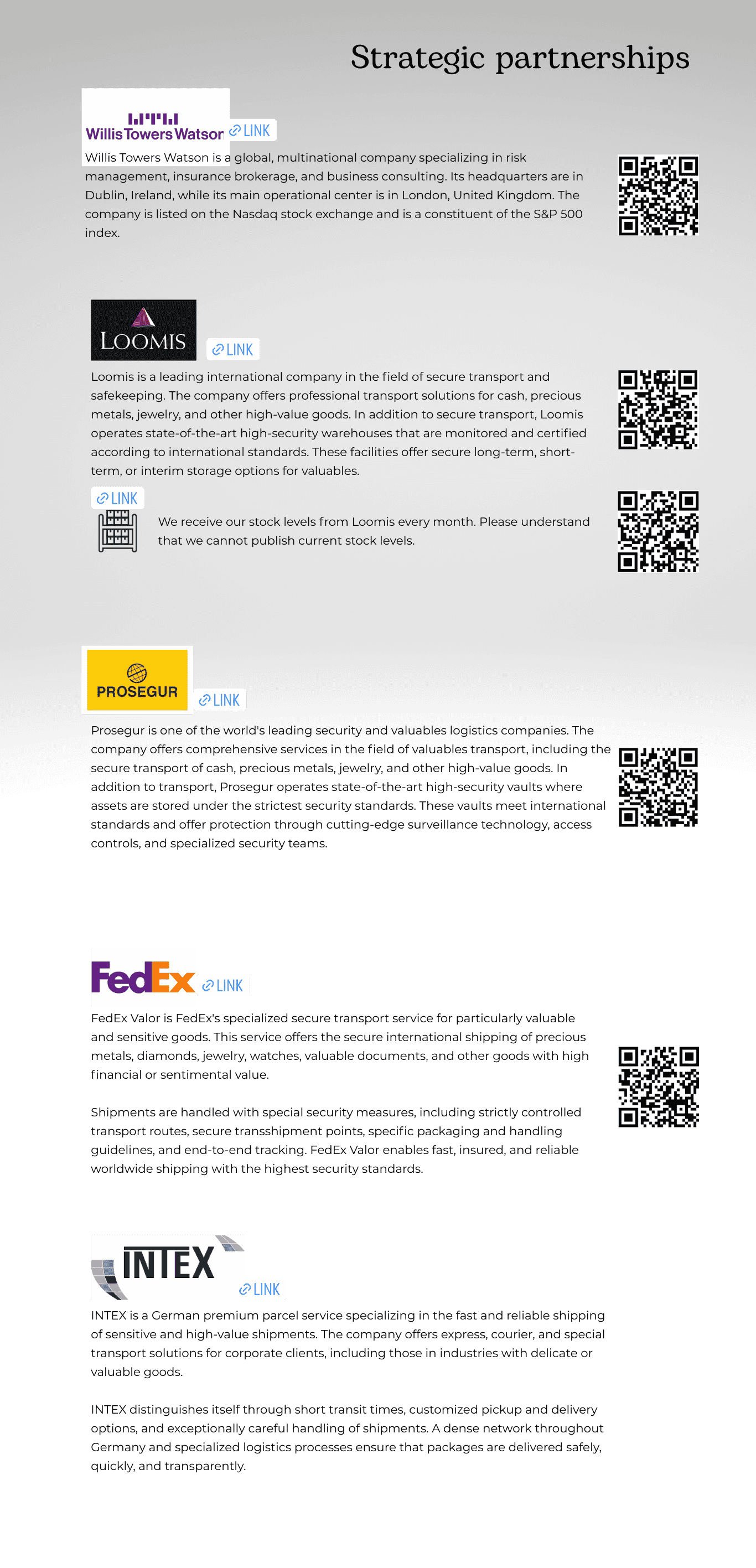 Strong Partnerships – Loomis, Prosegur, FedEx, INTEX