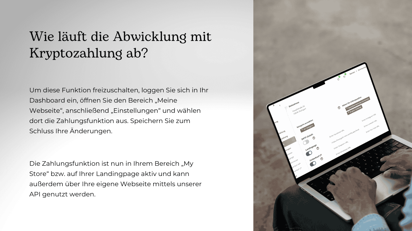 Abwicklung Kryptozahlung Dashboard