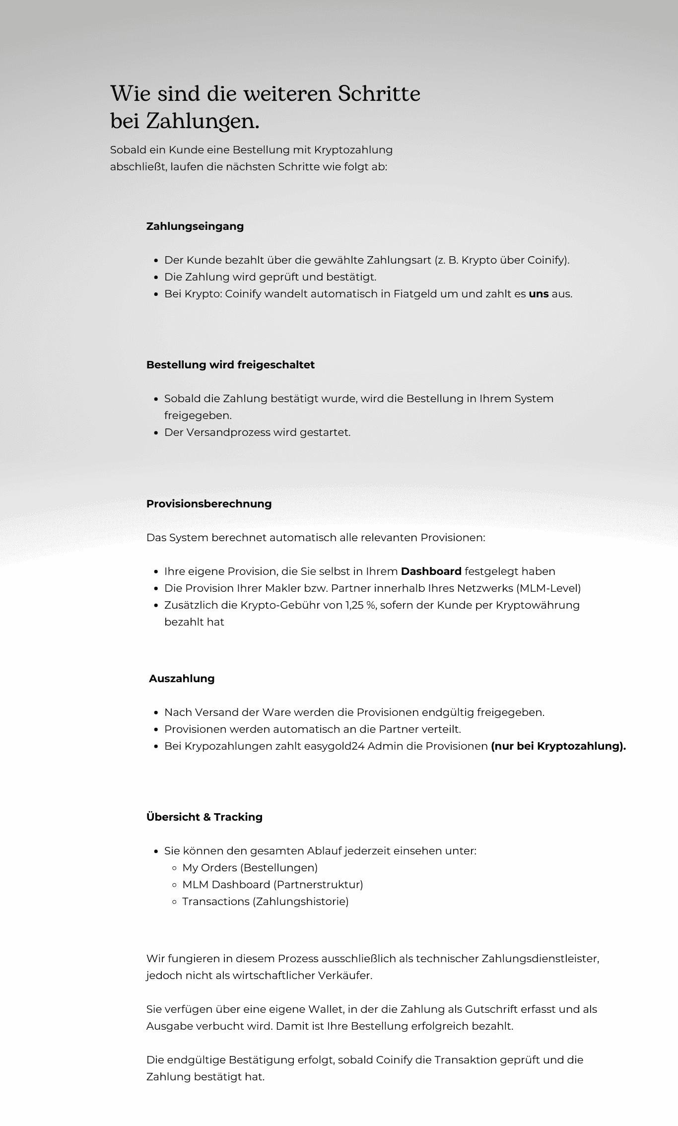 Weitere Schritte bei Zahlungen