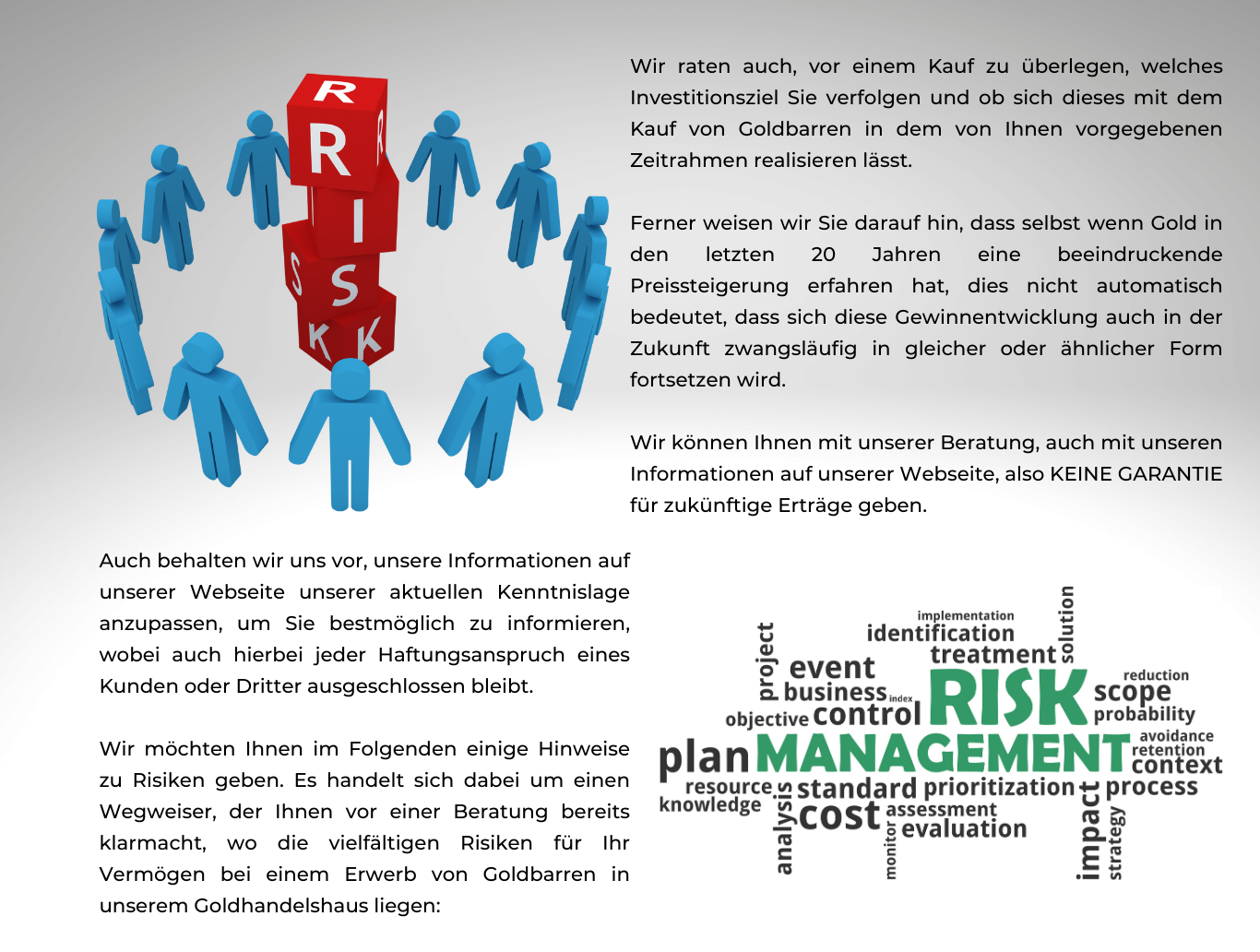 Investitionsziel und keine Garantie