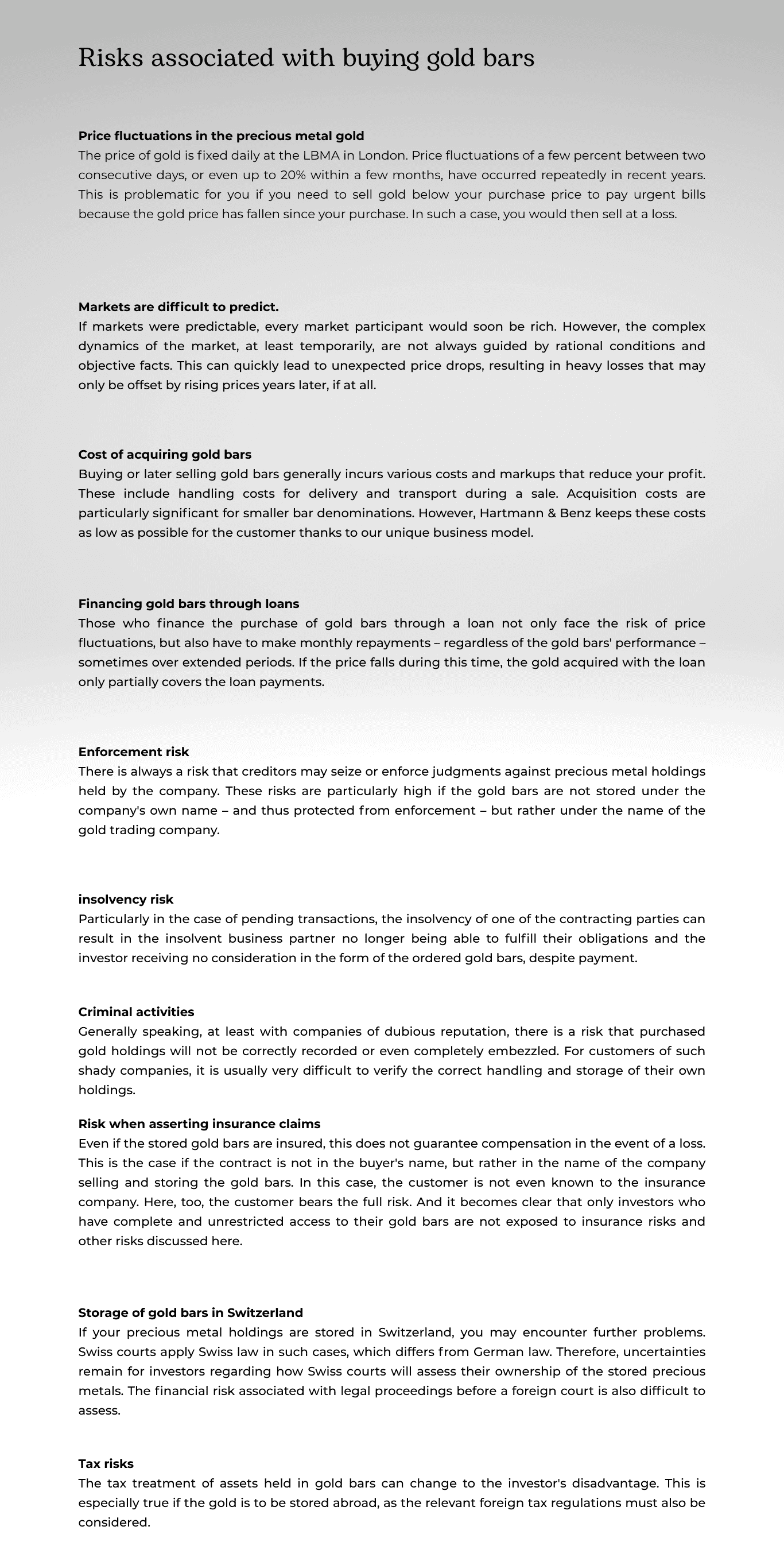 Risks Associated with Purchasing Gold Bars